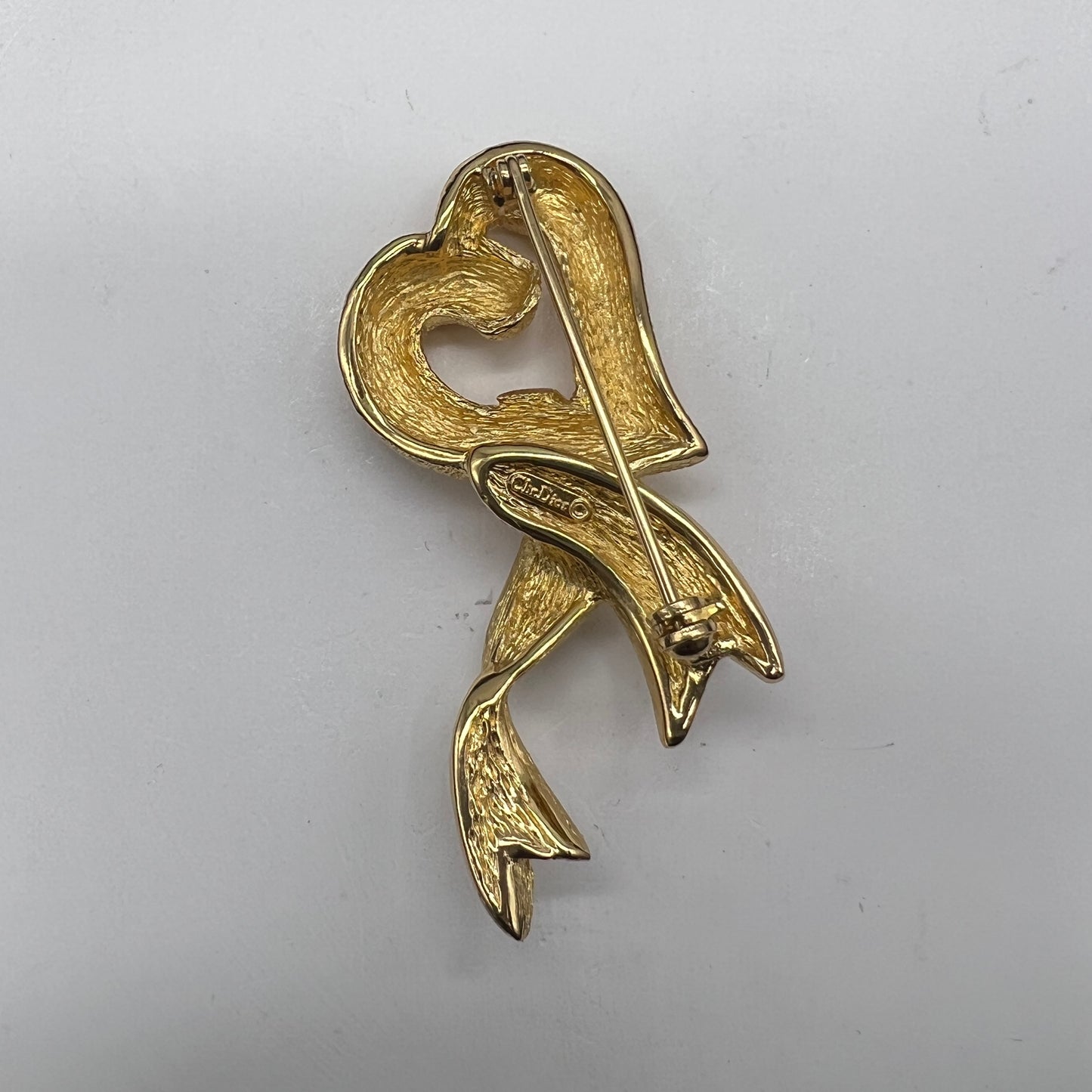 Christian Dior Vintage Heart Ribbon Rhinestone Brooch