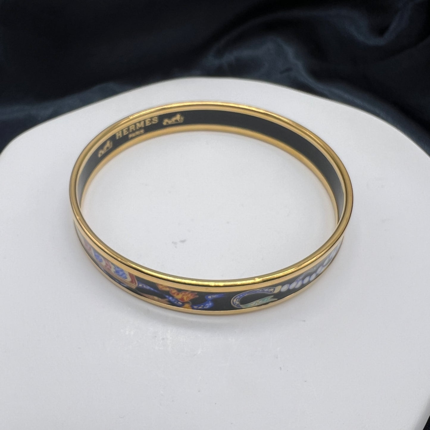 Hermes Vintage Enamel Cloisonne Fan Bangle