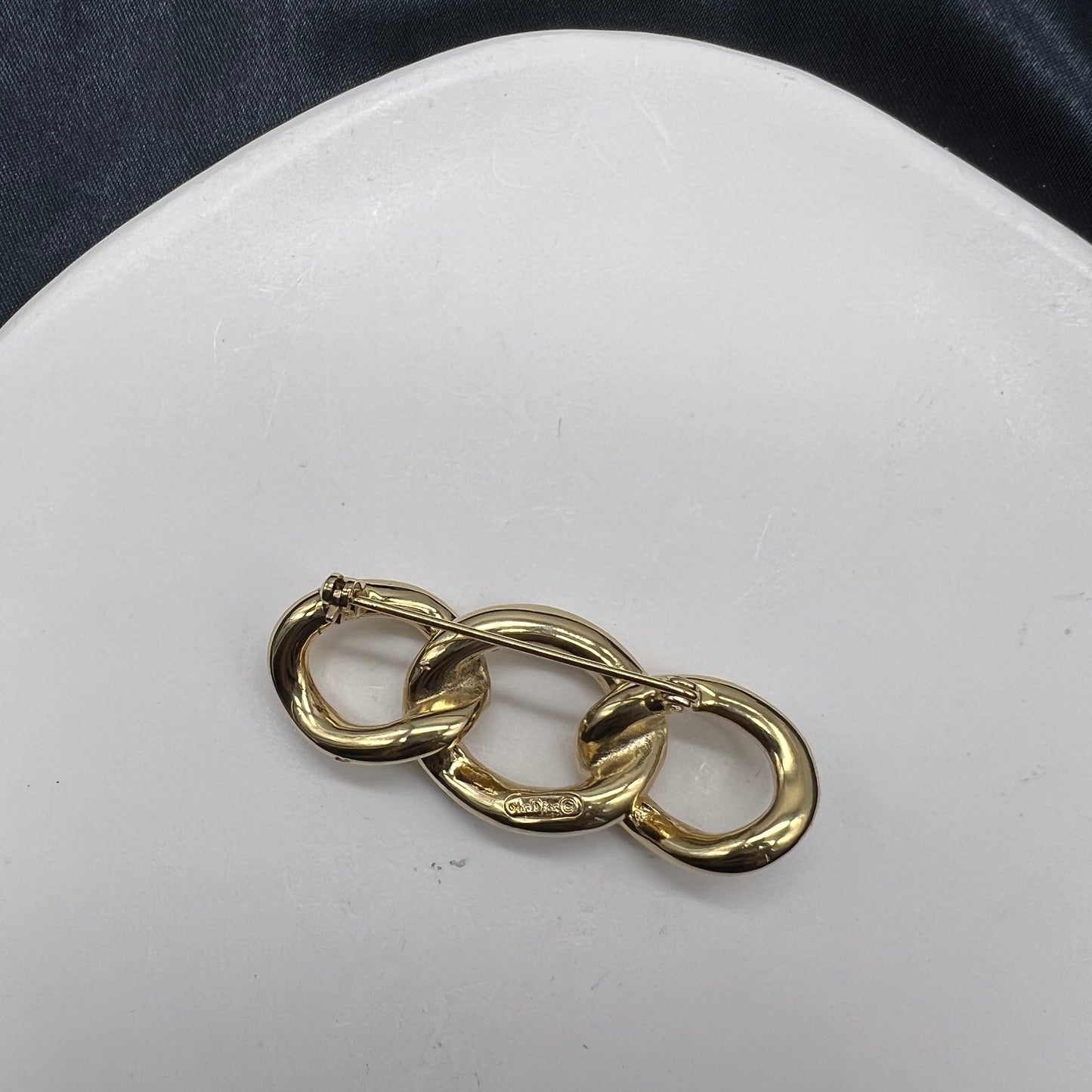 Christian Dior Vintage Three Circle Golden Brooch