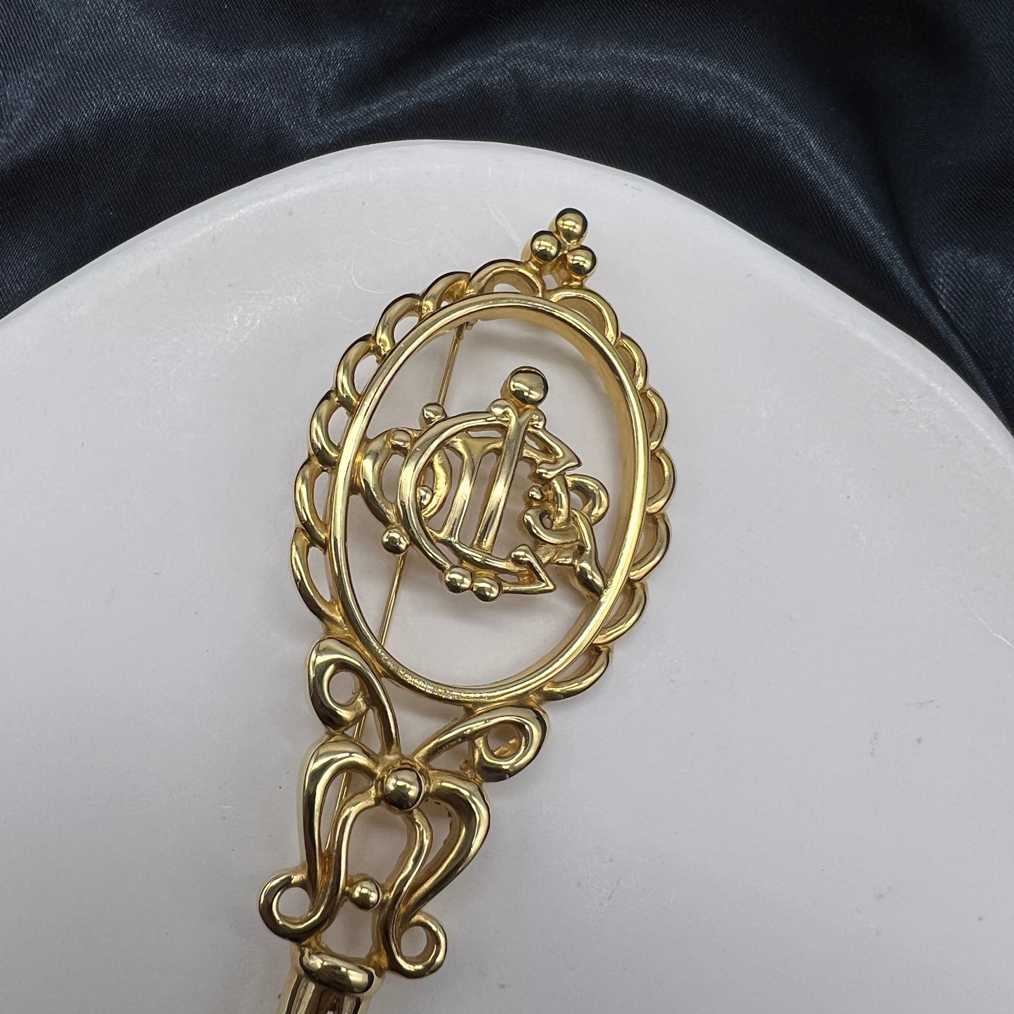 Christian Dior Vintage Large Logo Sceptre Motif Brooch