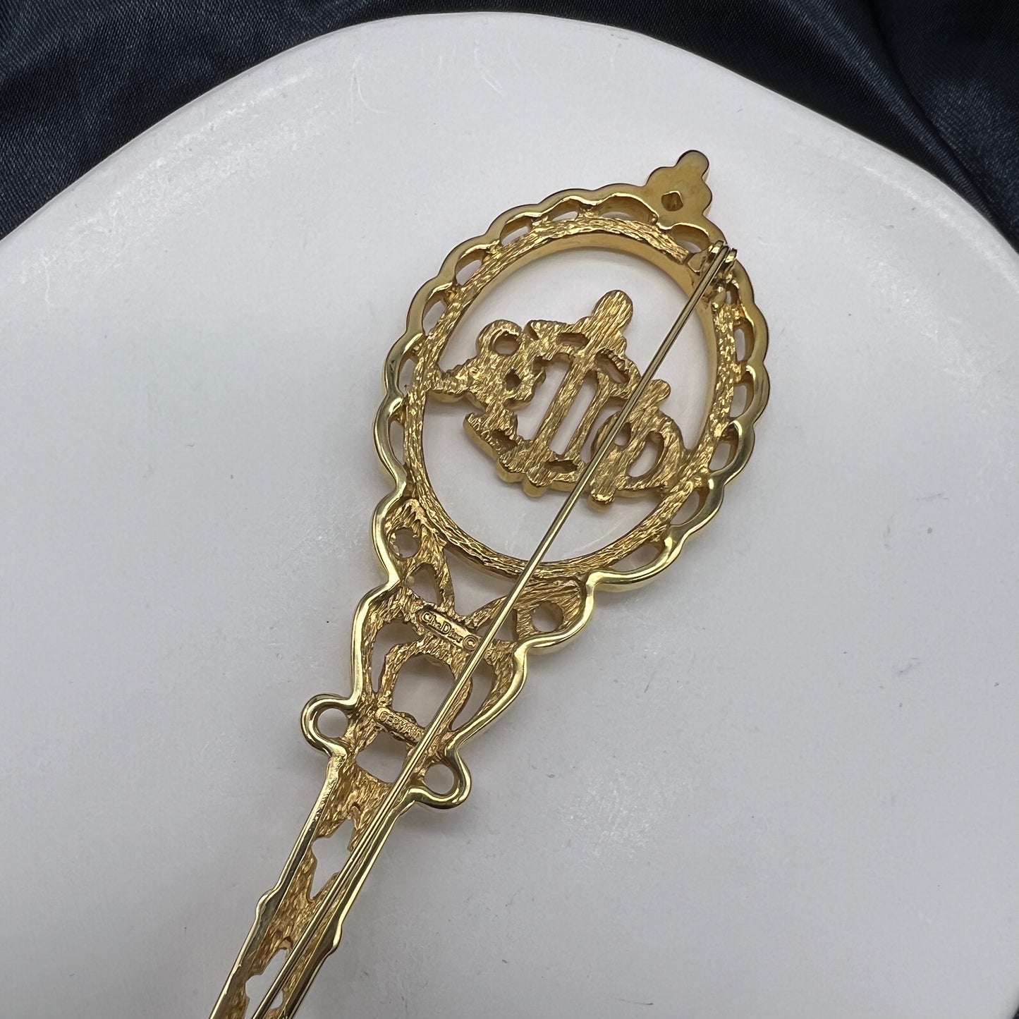 Christian Dior Vintage Large Logo Sceptre Motif Brooch