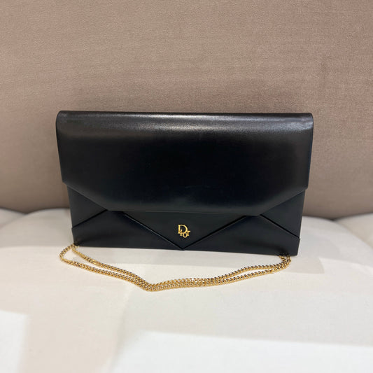 Christian Dior Vintage CD Logo Black Leather Handbag With Golden Chain
With Dust Bag
Made In France