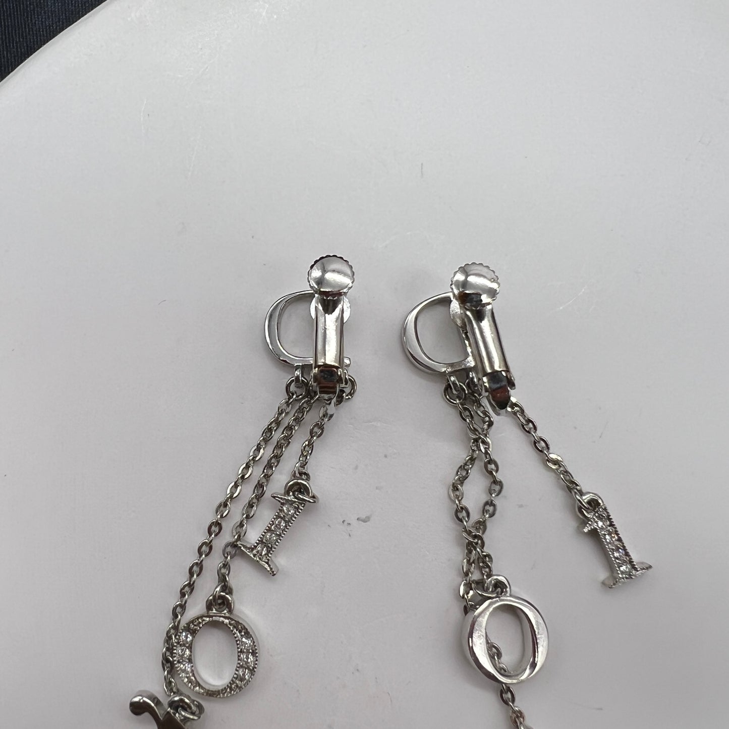 Christian Dior Vintage Logo Chain Clip-On Earrings In Silver Color