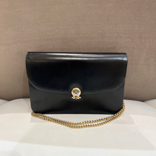 Christian Dior Vintage CD Logo Circle Buckle Black Handbag With Golden Chain
With Dust Bag