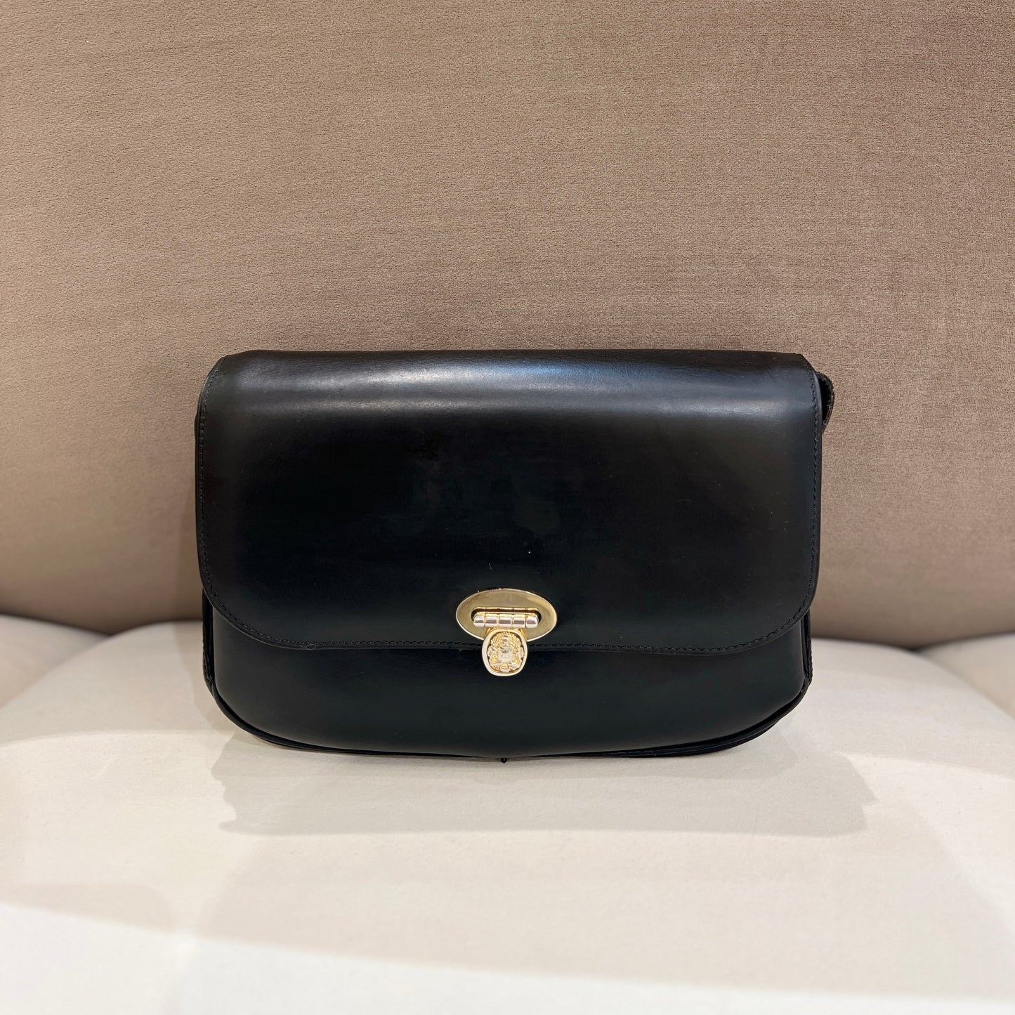 Celine Vintage Golden Flap Buckle With Black Shoulder Bag