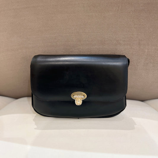 Celine Vintage Golden Flap Buckle With Black Shoulder Bag