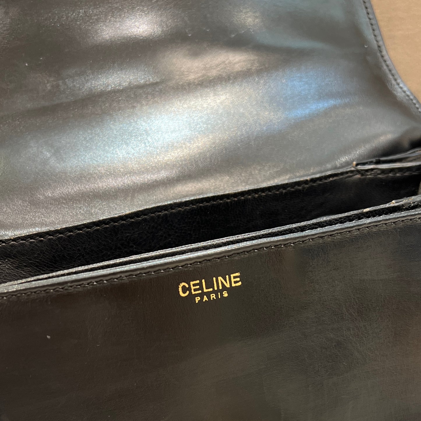 Celine Vintage Golden Flap Buckle With Black Shoulder Bag