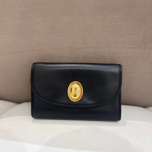 Christian Dior Vintage Golden Oval Buckle Black Calfskin Handbag