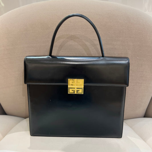Givenchy Vintage 4G Golden Buckle Black Leather Handbag