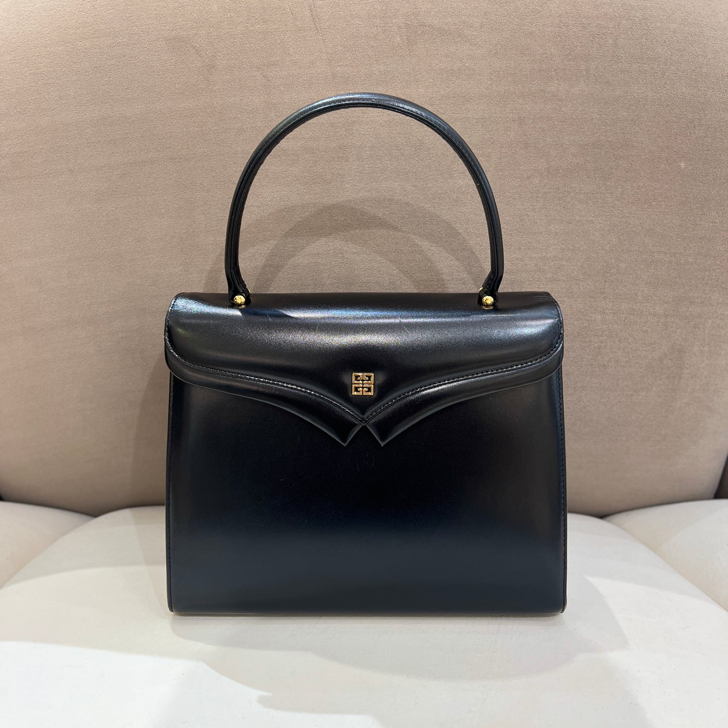 Givenchy Vintage 4G Logo Black Leather Top Handle Handbag