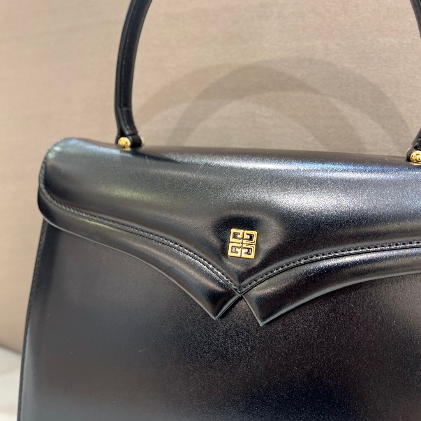 Givenchy Vintage 4G Logo Black Leather Top Handle Handbag