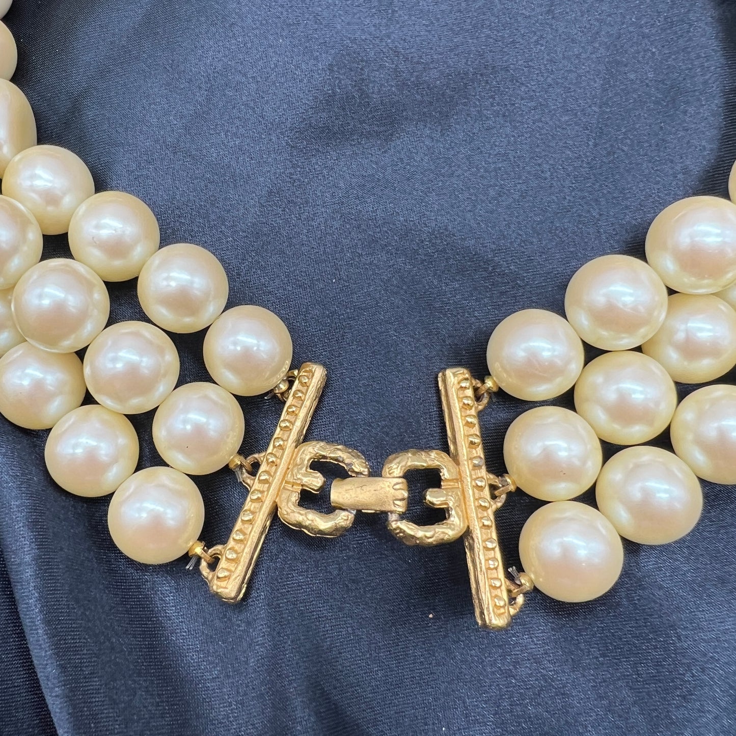 Givenchy Vintage Large Pearl With White Stone Golden Necklace