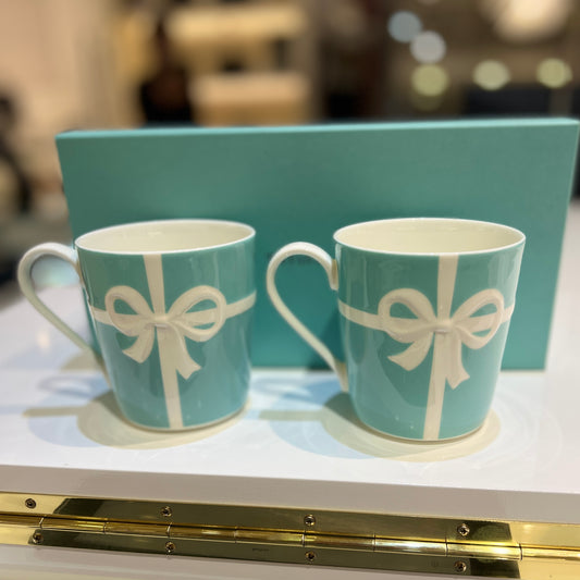 Tiffany Vintage Blue Ribbon Mugs, Set Of 2