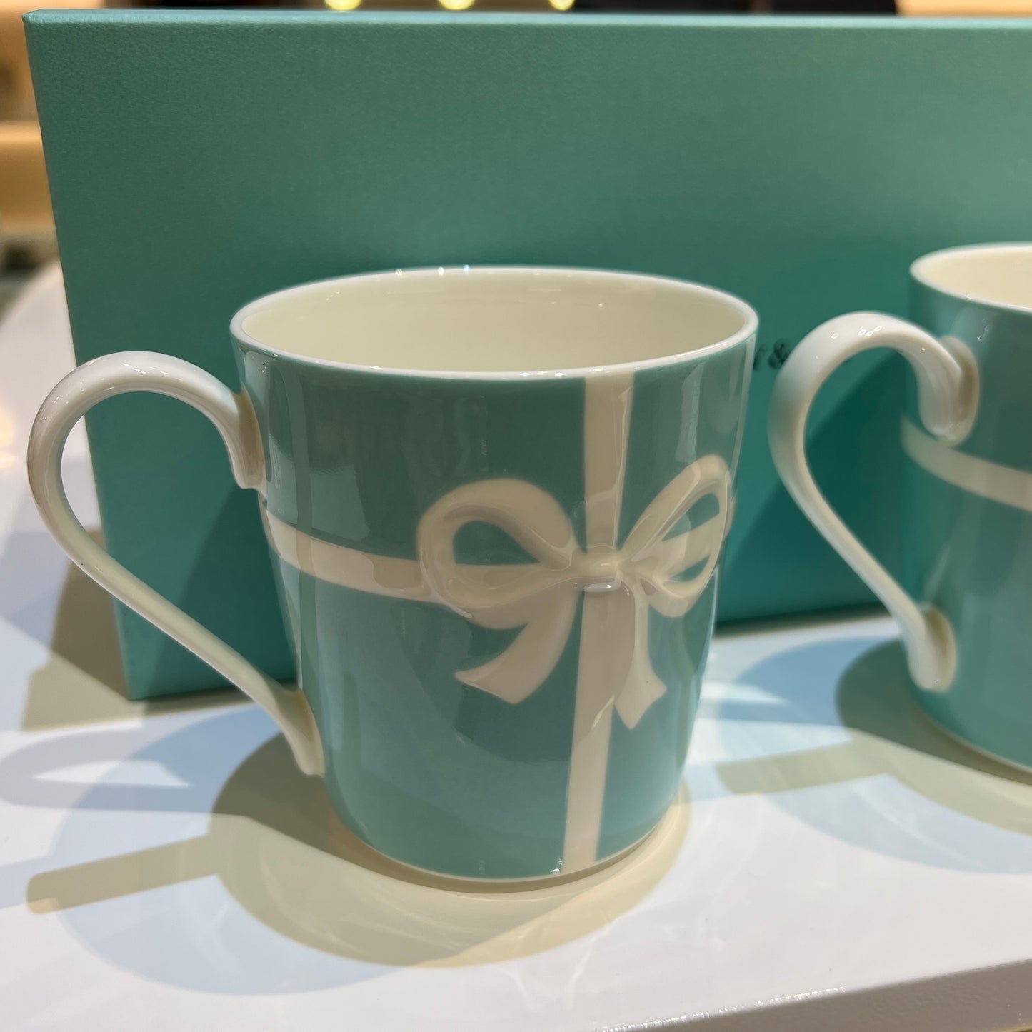 Tiffany Vintage Blue Ribbon Mugs, Set Of 2