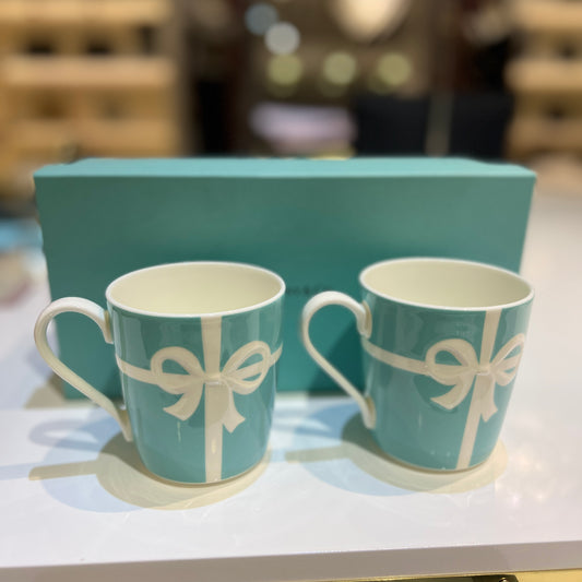 Tiffany Vintage Unused Blue Ribbon Mugs, Set Of 2