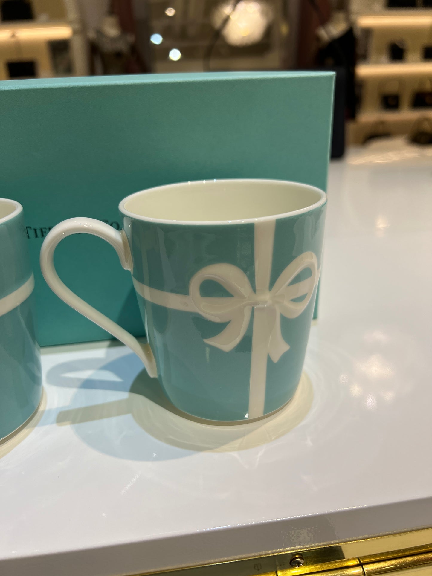 Tiffany Vintage Unused Blue Ribbon Mugs, Set Of 2