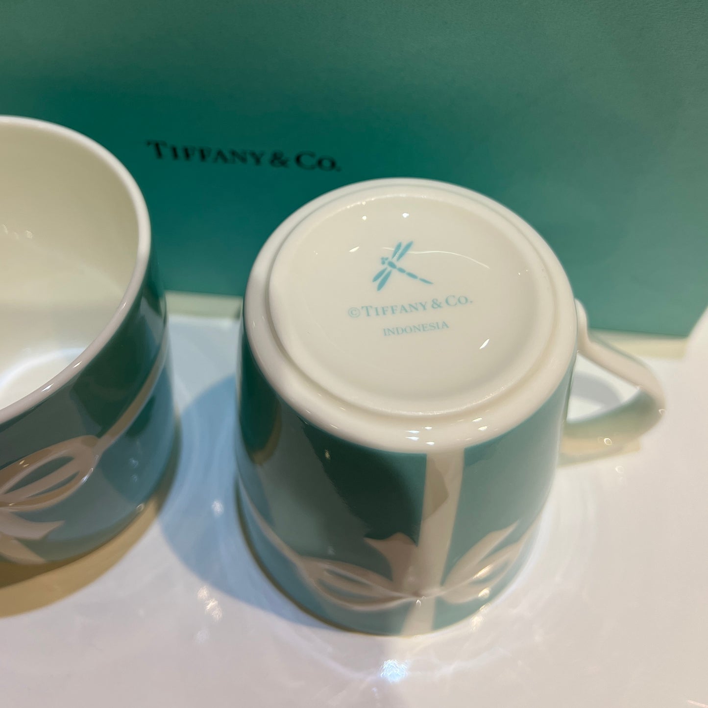 Tiffany Vintage Unused Blue Ribbon Mugs, Set Of 2