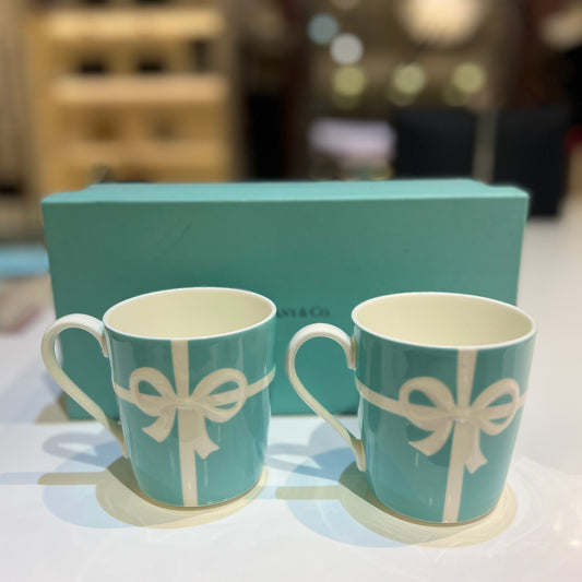 Tiffany Vintage Blue Ribbon Mugs, Set Of 2