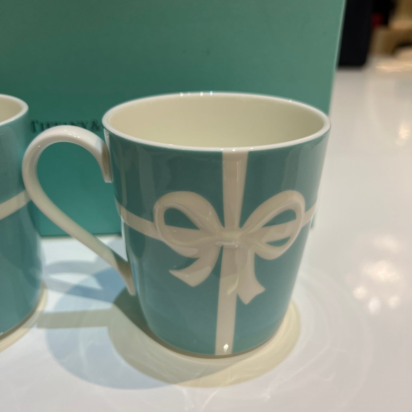 Tiffany Vintage Blue Ribbon Mugs, Set Of 2