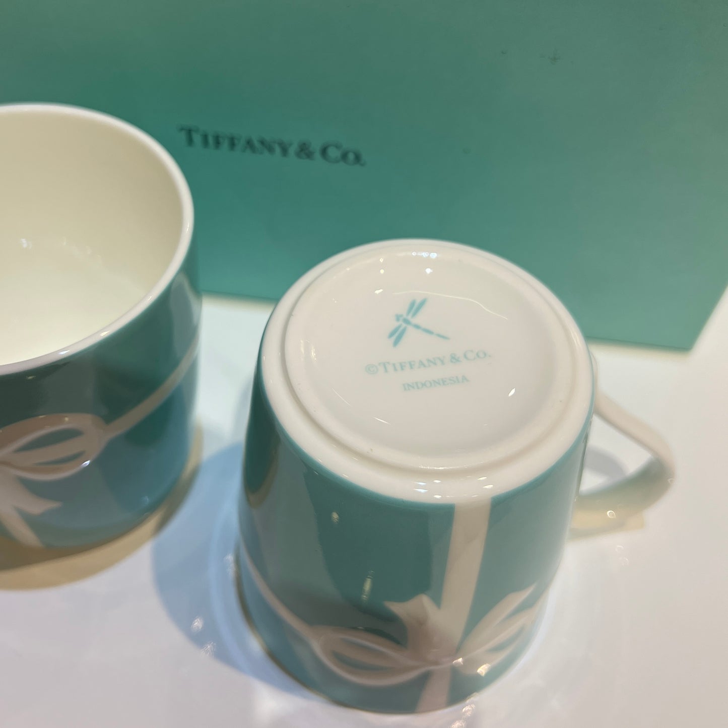 Tiffany Vintage Blue Ribbon Mugs, Set Of 2