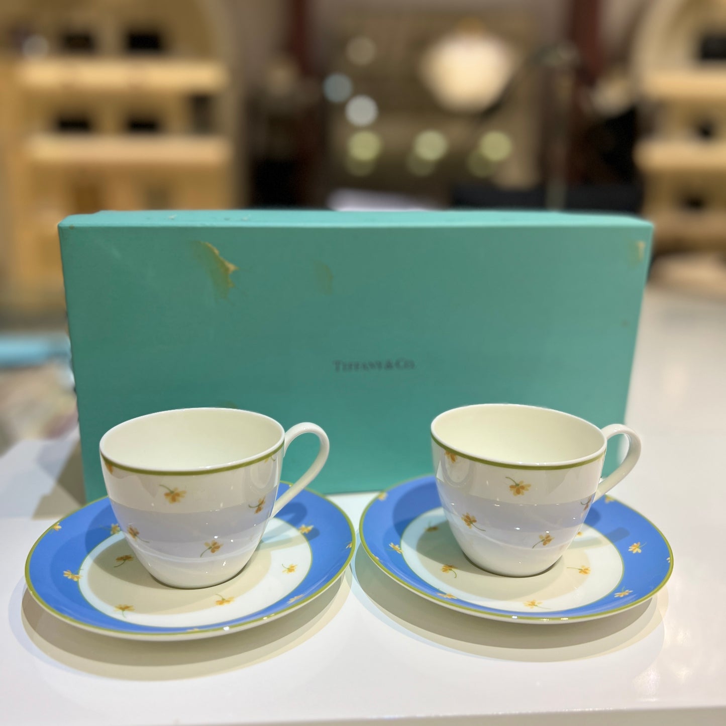 Tiffany Vintage Little Yellow Flower Tea Cup, Set Of 2