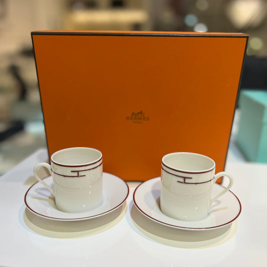 Hermes Vintage Rhythm Cup & Saucer, Set Of 2