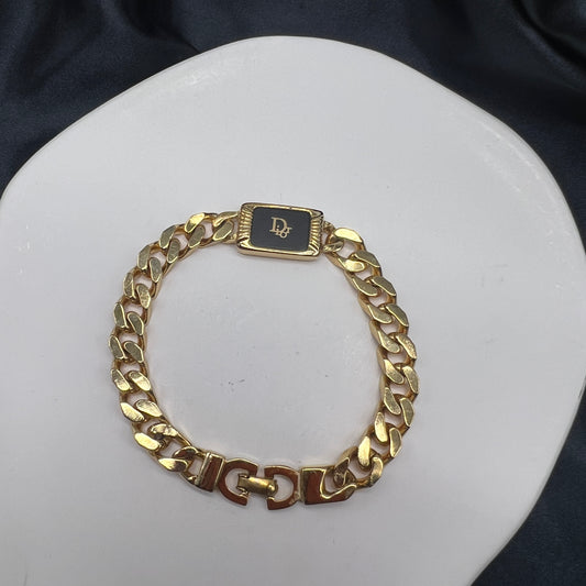 Christian Dior Vintage Black Plate Golden Bracelet