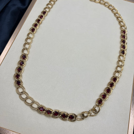 Givenchy Vintage Red Stone Stylish Golden Long Necklace