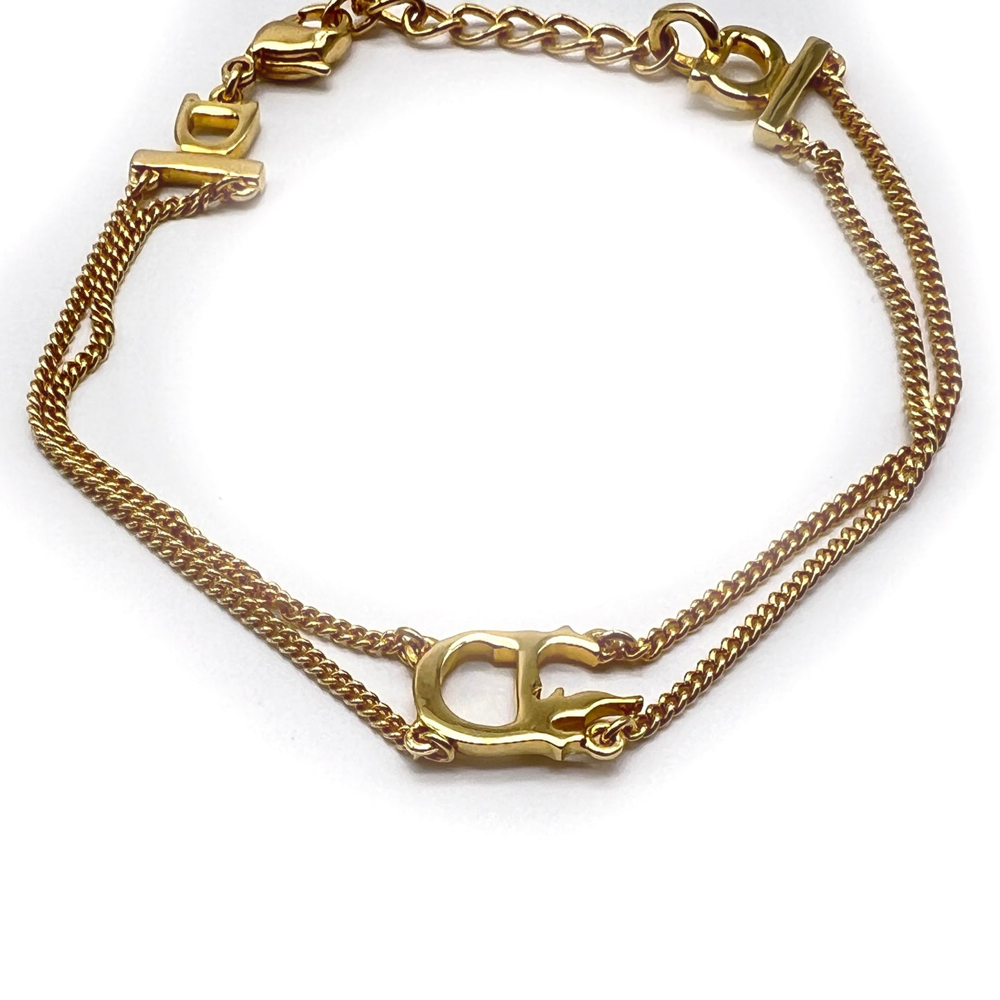 Christian Dior Vintage D Logo Golden Bracelet