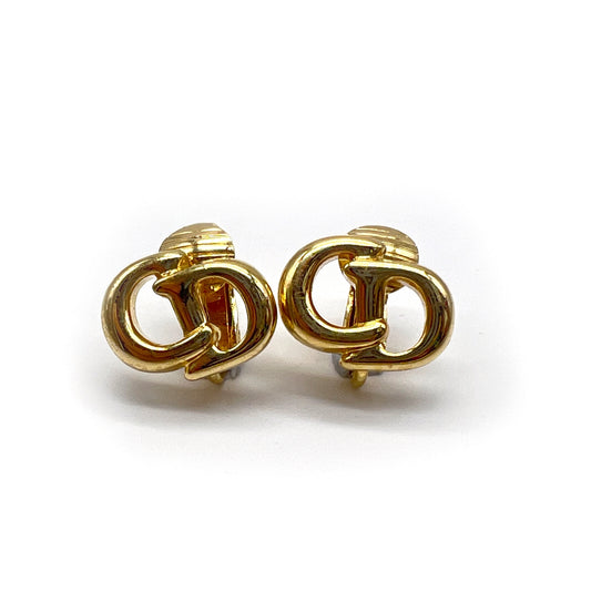 Christian Dior Vintage Cd Logo Golden Clip-On Earrings