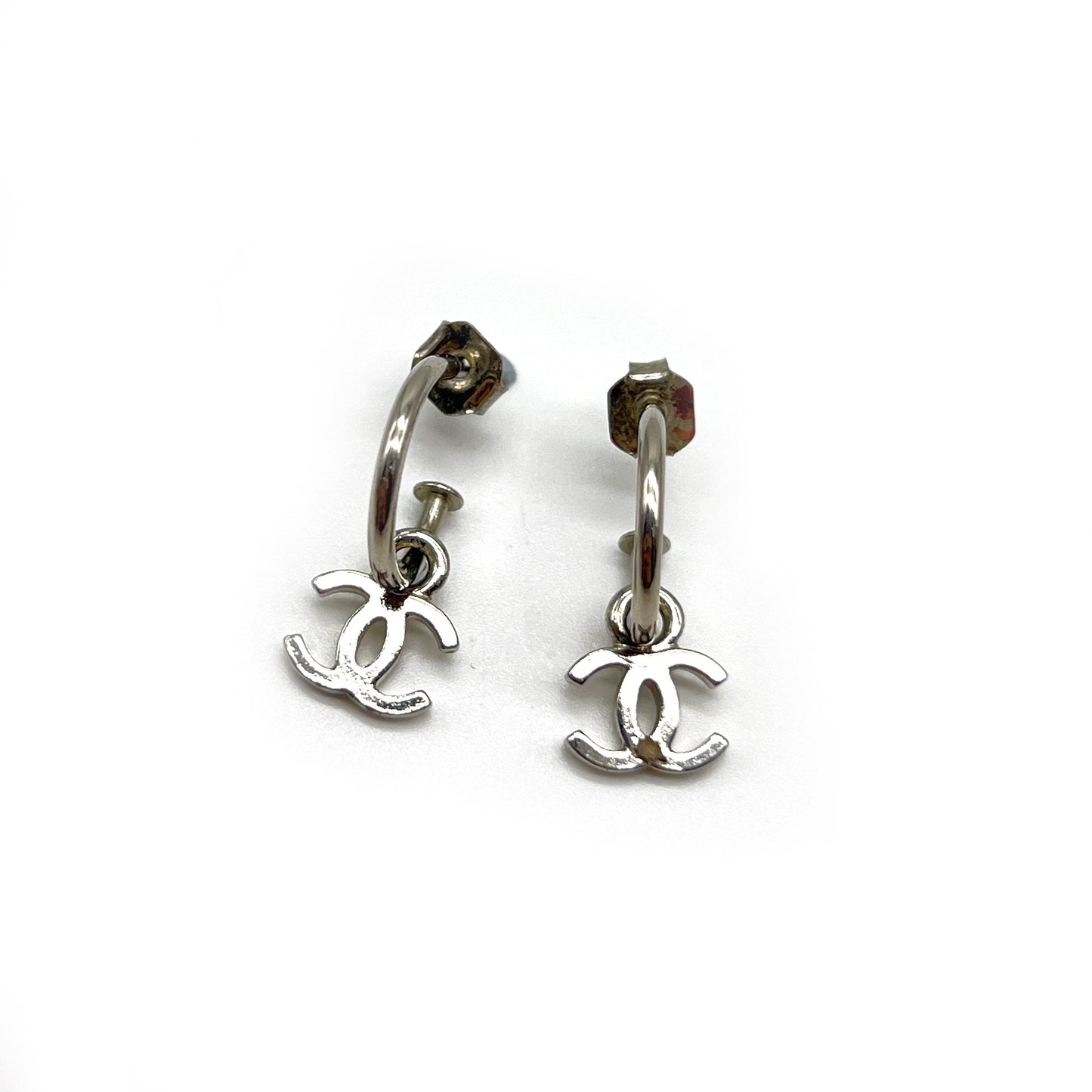 Chanel Vintage CC Logo Silver Earrings