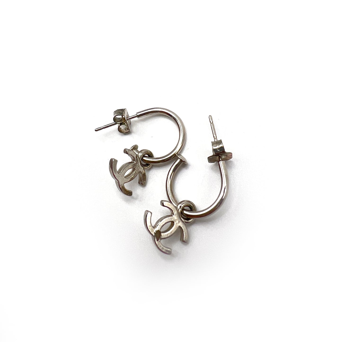 Chanel Vintage CC Logo Silver Earrings