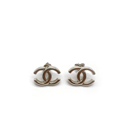 Chanel Vintage CC Logo Silver Earrings