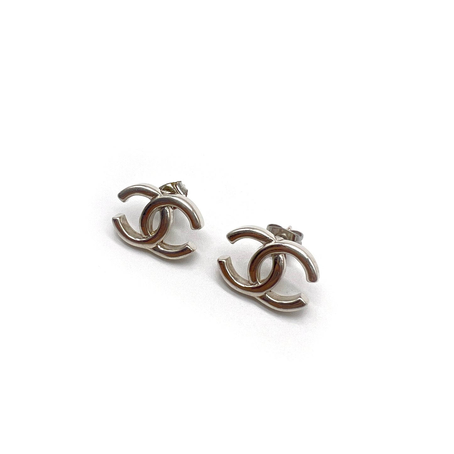 Chanel Vintage CC Logo Silver Earrings