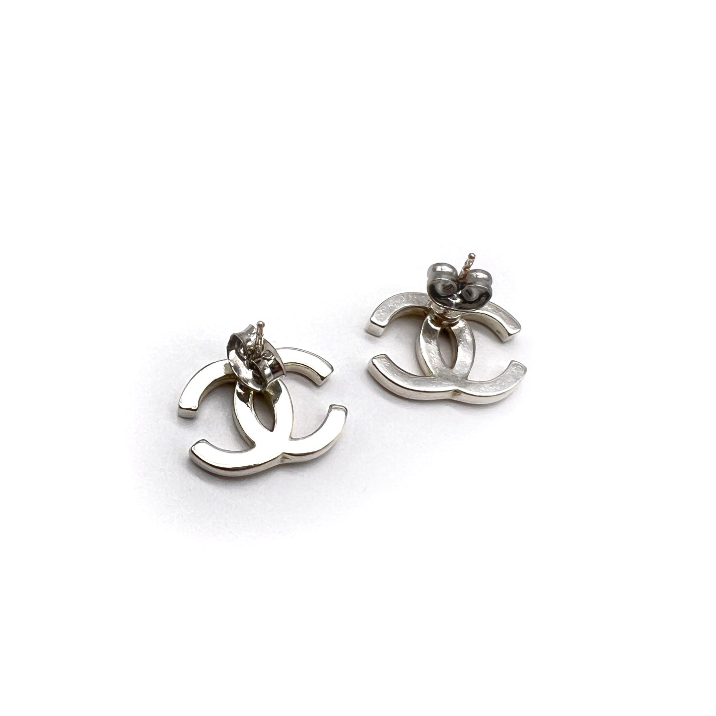 Chanel Vintage CC Logo Silver Earrings