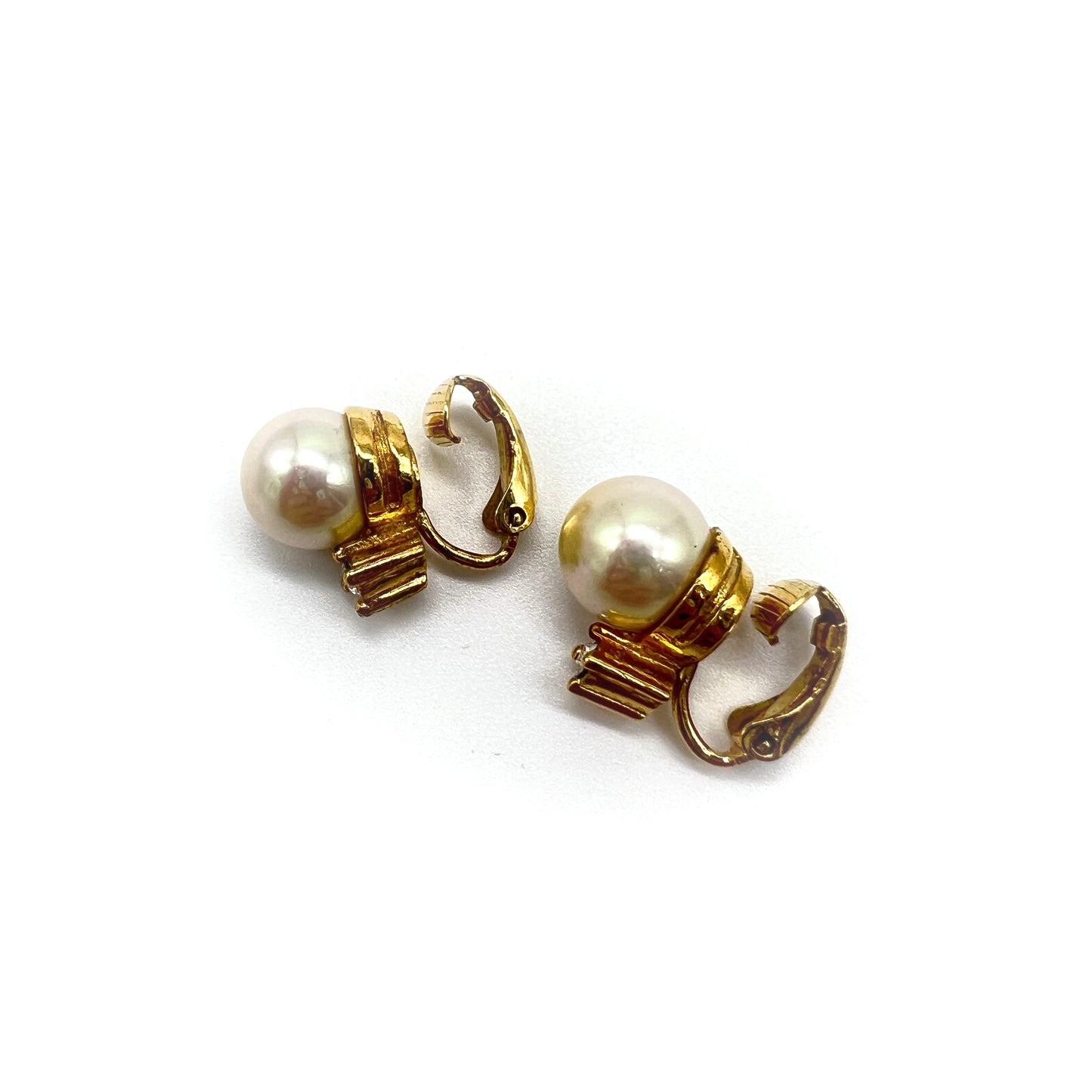 Christian Dior Vintage Rhinestone With Pearl Golden Clip-On Earrings