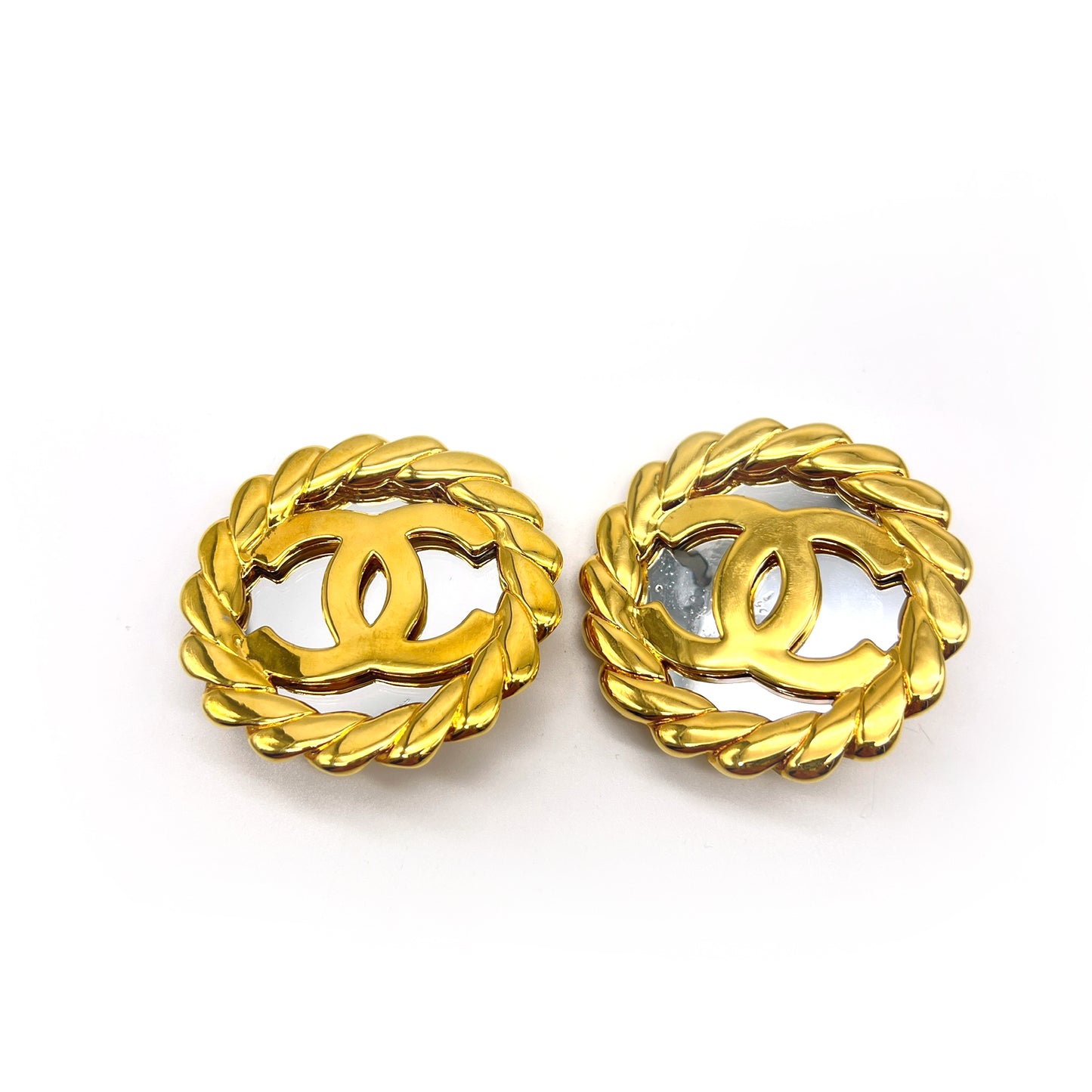 Chanel Vintage CC Logo Large Size Golden Clip-On Earrings