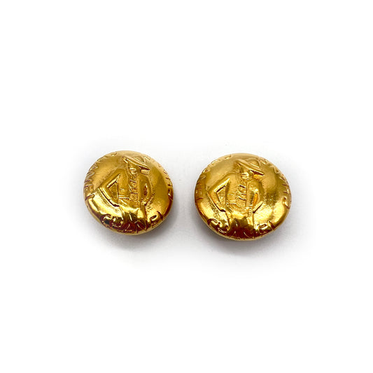 Chanel Vintage Mademoiselle Golden Round Shape Clip-On Earrings