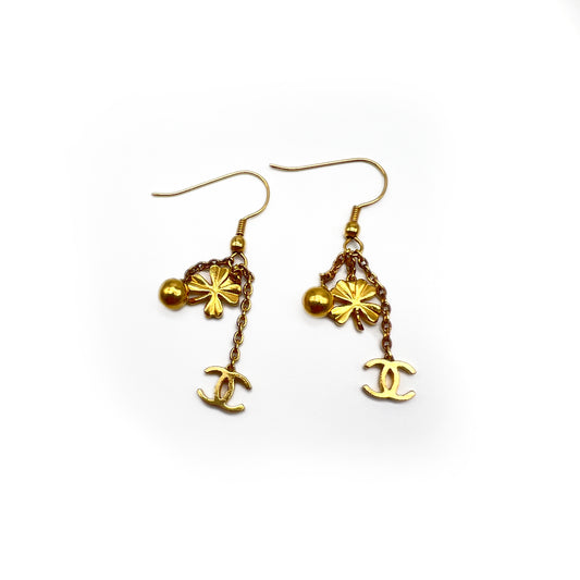 Chanel Vintage CC Logo With Golden Flower Earrings