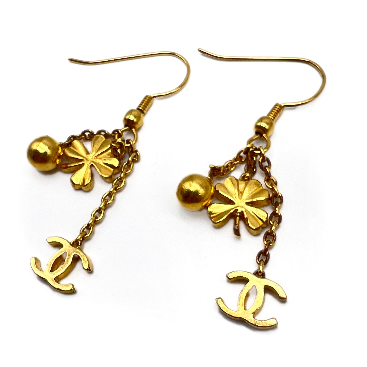 Chanel Vintage CC Logo With Golden Flower Earrings