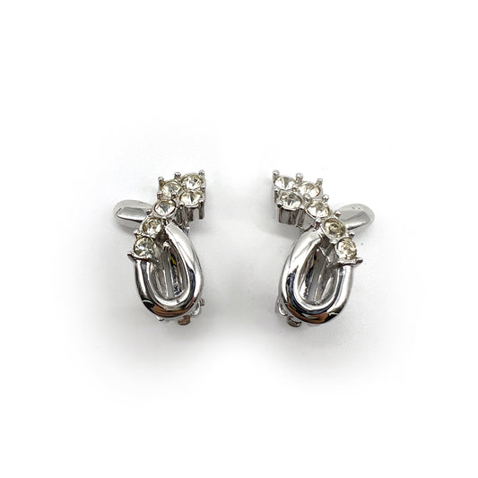 Nina Ricci Vintage Silver Rhinestone Clip-On Earrings