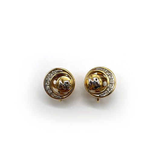 Nina Ricci Vintage Nr Logo Double Circle Clip-On Earrings