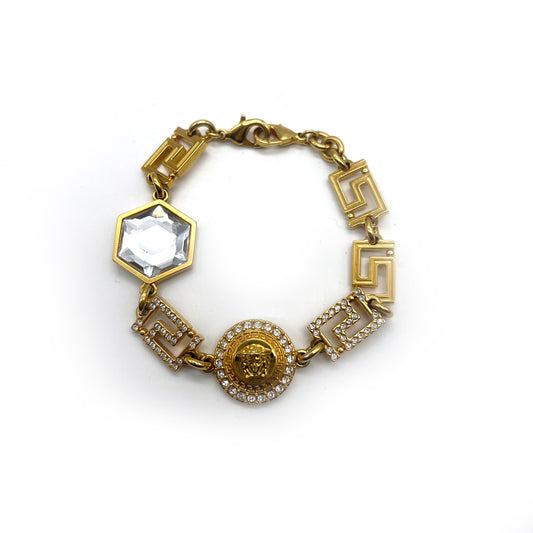 Versace Vintage Medusa Icon With Rhinestone Golden Bracelet