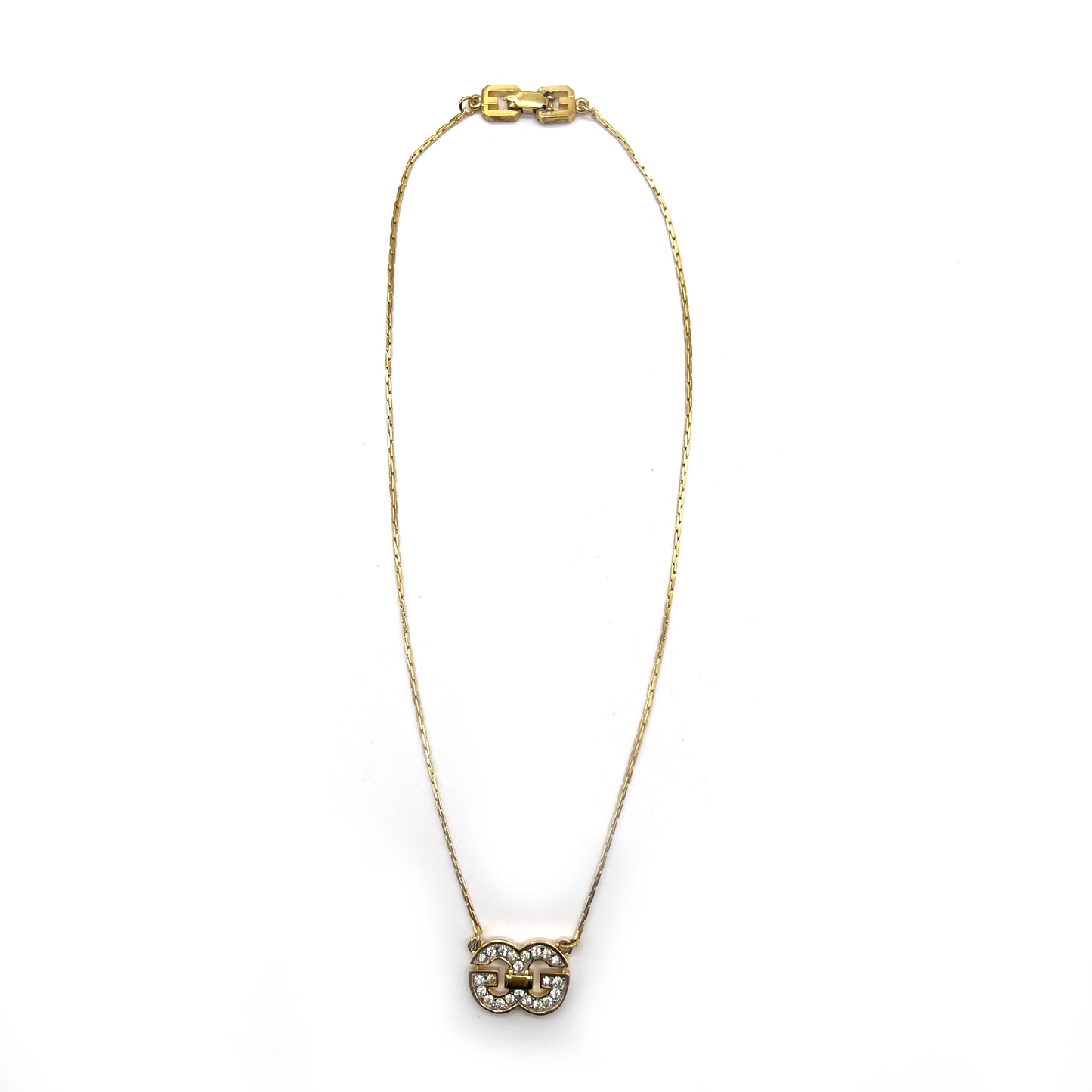 Givenchy Vintage Double G Rhinestone Golden Necklace