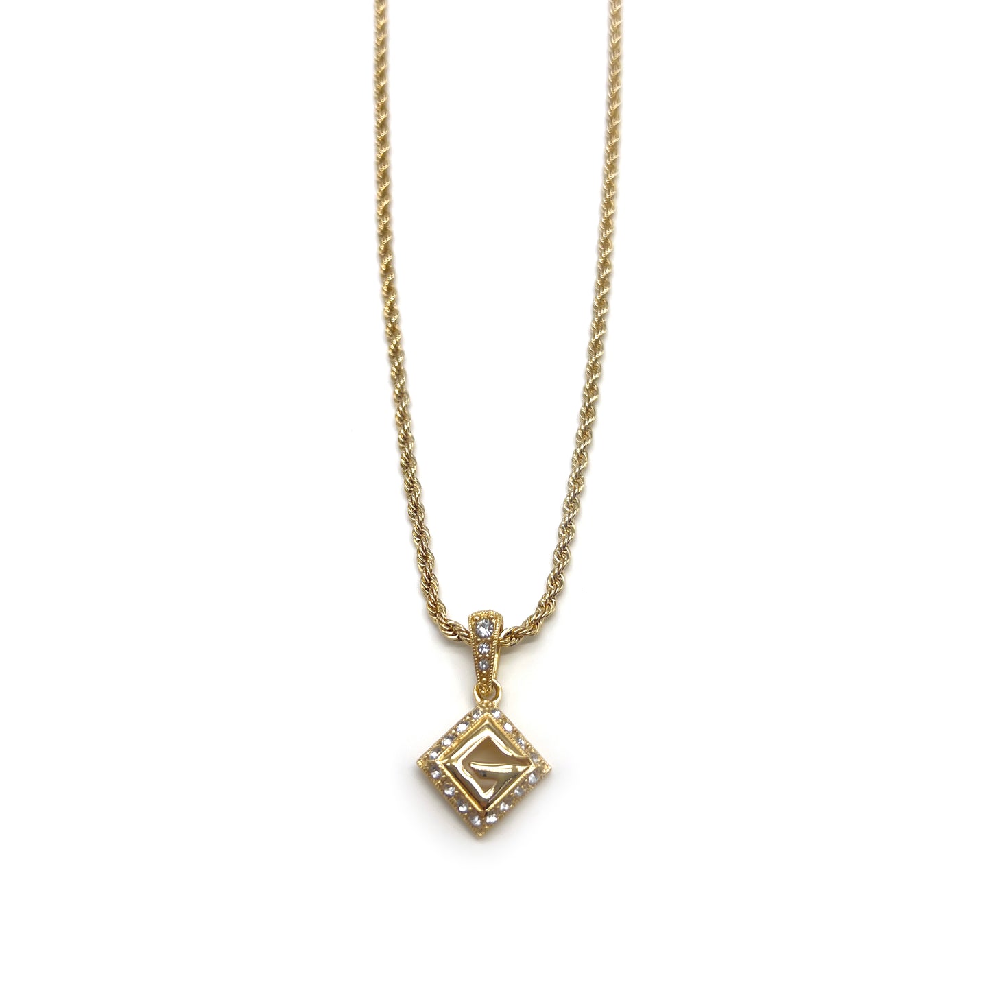 Givenchy Vintage G Logo Rhinestone Golden Square Necklace