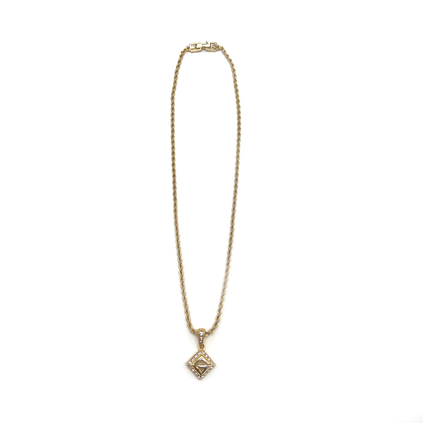 Givenchy Vintage G Logo Rhinestone Golden Square Necklace