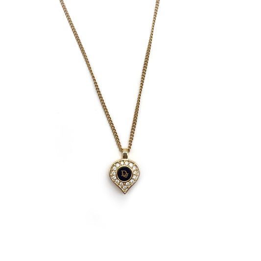 Christian Dior Vintage Rhinestone In Golden Necklace