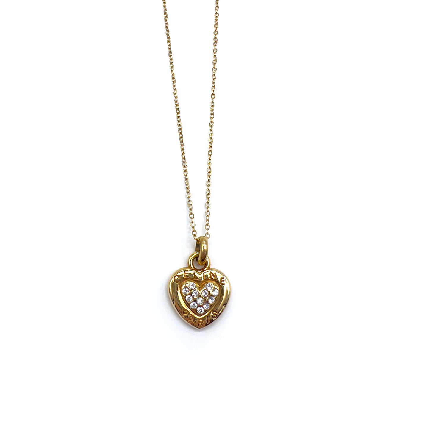 Celine Vintage Celine Paris Logo Heart Shape Golden Necklace