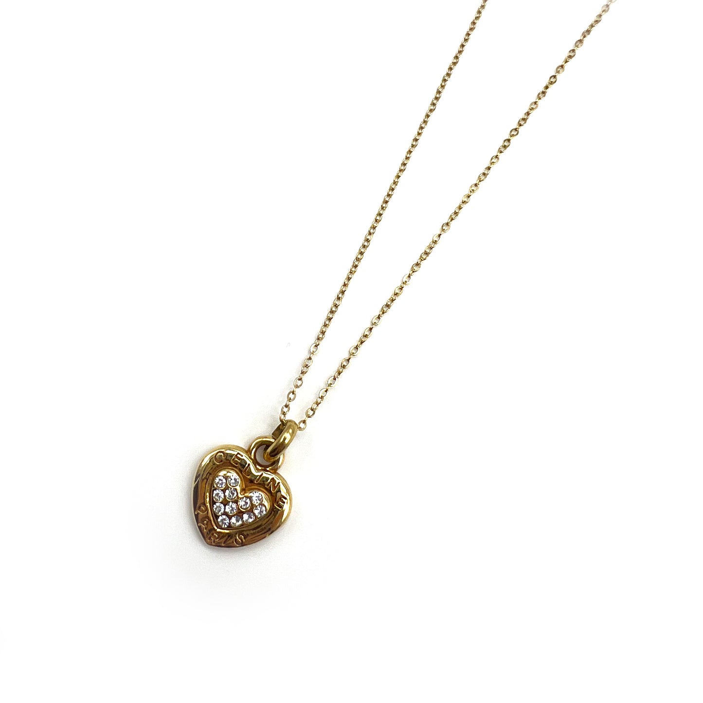 Celine Vintage Celine Paris Logo Heart Shape Golden Necklace