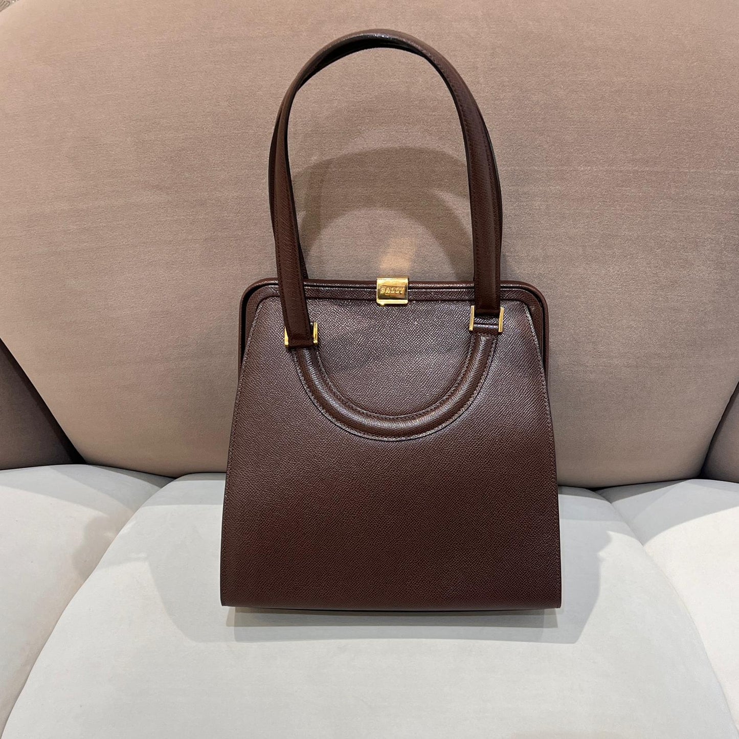 Bally Vintage Brown Leather Structured Double Shoulder Bag